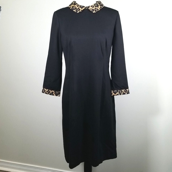 Talbots Dresses & Skirts - Talbots Leopard Trim Black Lined Dress
